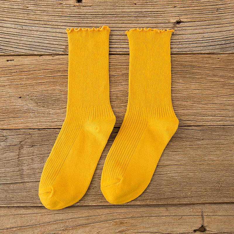 Cotton Breathable Women Socks Harajuku Retro Streetwear Solid Black White Socks Women Japanese Kawaii Cute Frily Ruffle Socks