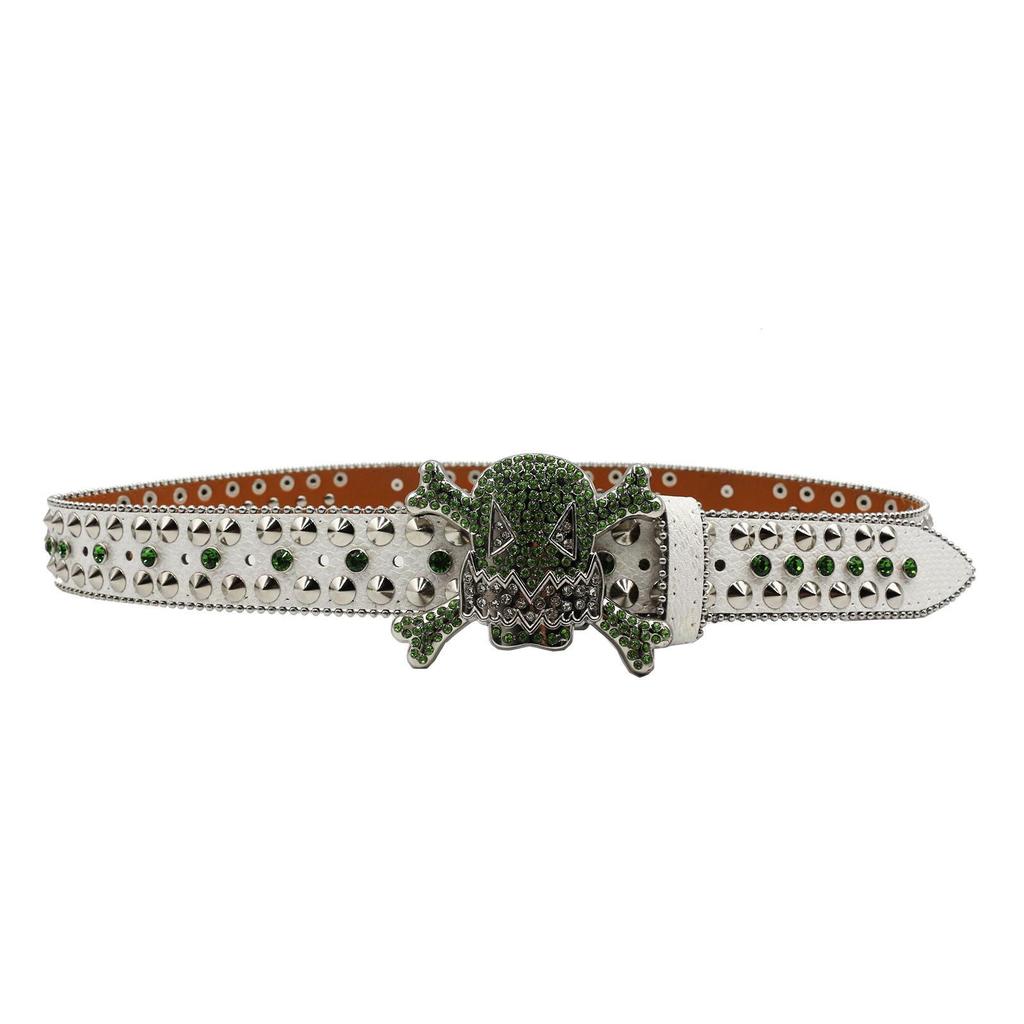 Men's Crystal Rhinestone Belt, Full Inlaid Leather, Hip Hop Punk Style, Unisex Trendy Wide Belt