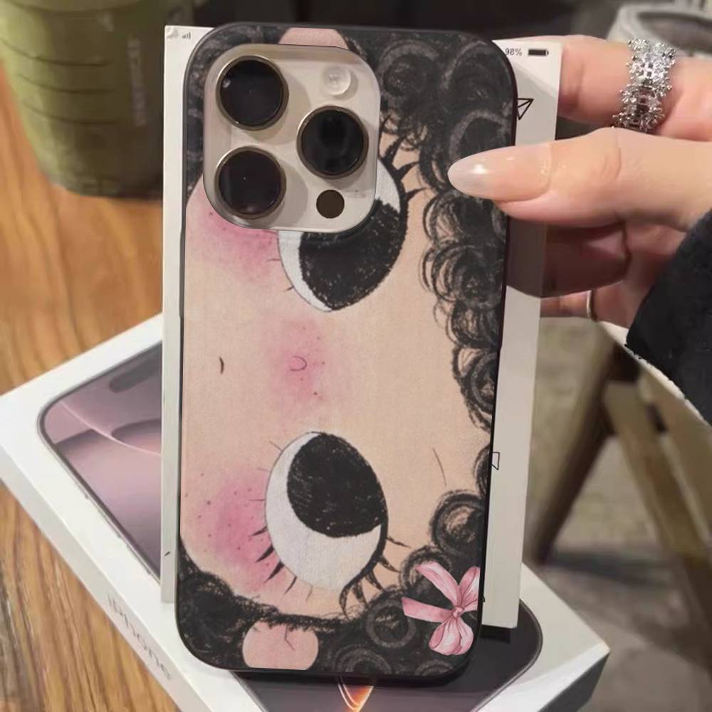 BIG EYES COMIC GIRL Phone Case For IPhone 17 16 15 14 13 12 11 Pro Max Plus Corrugated Bumper Back Cover Shell