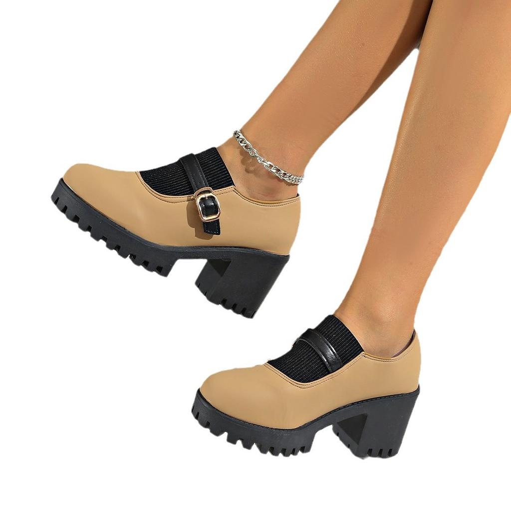 Large Size High Heel Thick Heel Boots Autumn and Winter New Interview Round Head Shoes Deep Mouth  Shoes