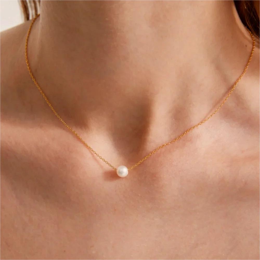 1/3PCS Imitation Pearl Charms Lariat Stainless Steel Jewelry Collarbone Chain Choker Adjustable Collar Necklace For Women
