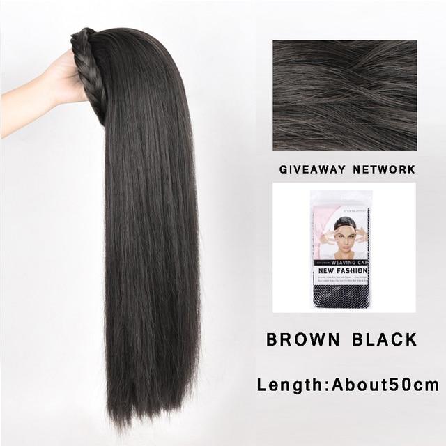 Synthetic Long Wavy Headband Wig Black Brown Women's With Twist Braid Hairband Accessories Natural Half Wig