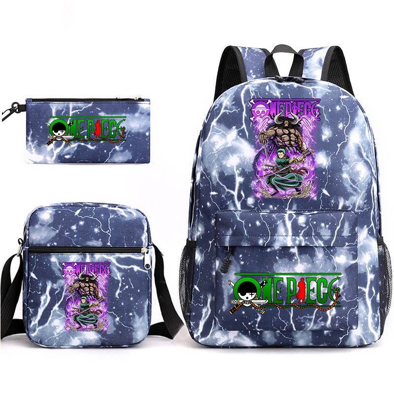 One Piece Zoro Print Student Backpack Set Casual Daypack with Shoulder Bag Pencil Case for Kids Teens School Supplies