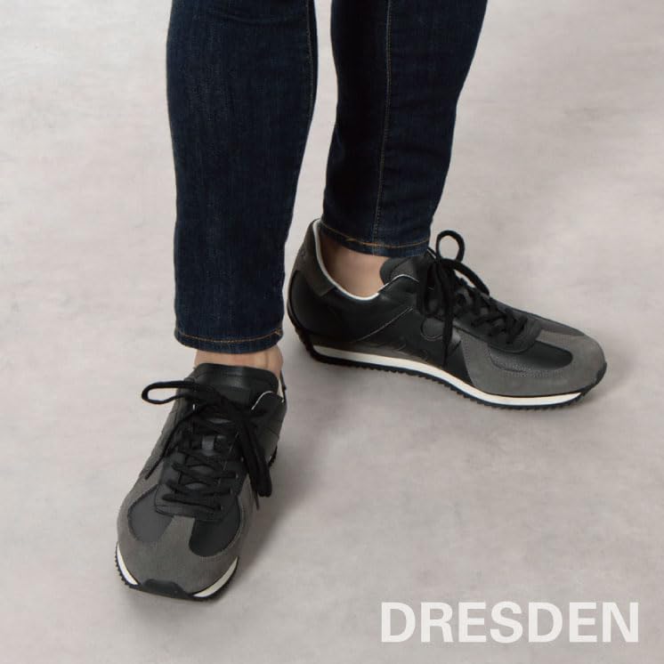 Mobus Men's German Trainer Leather Sneakers, Casual and Sporty, Walking Shoes with Long Legs, Current Model DRESDEN (Black/Charcoal, Japanese Shoe Siz