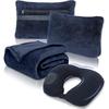 Travel Blanket and Pillow Set - Portable Inflatable Travel Neck Pillow and Premium Soft Airplane Blanket with Built-in Soft Bag, Neck Snaps, Zippered