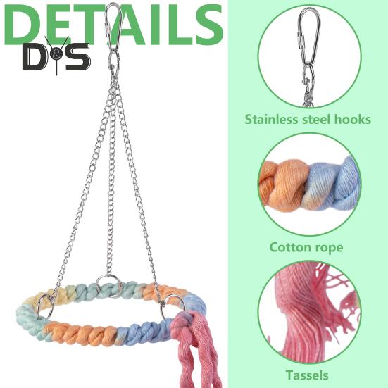 Parrot Bird Toy Cotton Rope Circle Toy Parrot Chew Bite Perch Bird Stand Climb Hanging Toy Swing Rope Ring Bird Cage Accessory