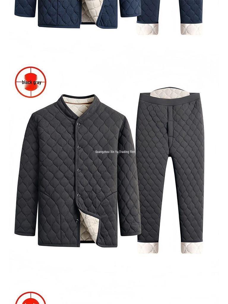 Men's Cozy Winter Underwear Set: Velvet-Lined Cardigan Jacket, Autumn Long Johns for Dad & Grandpa