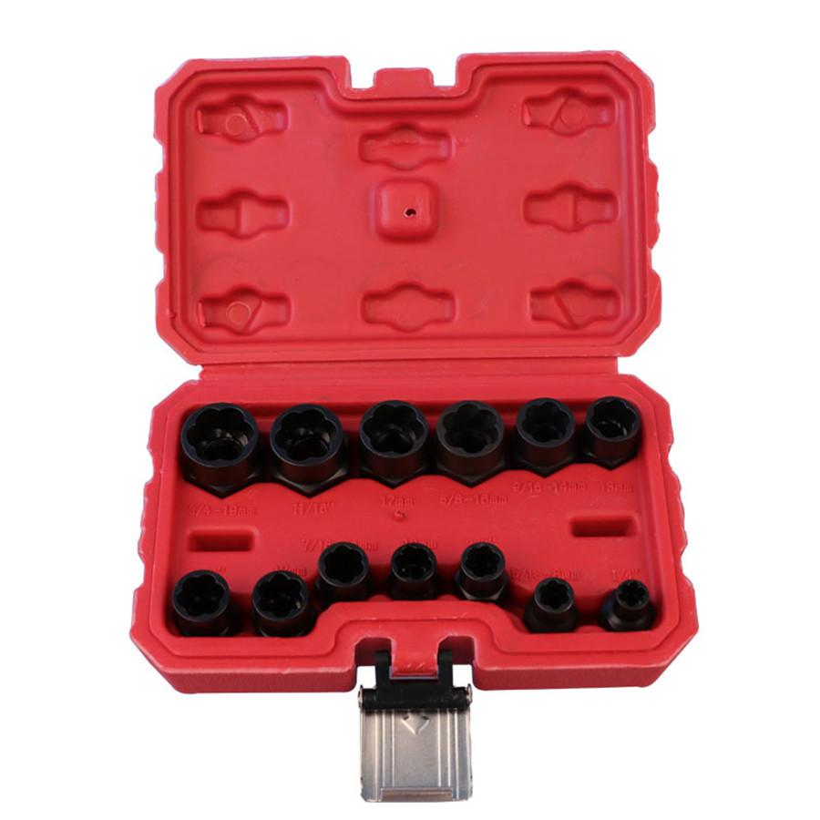13Pcs Bolt / Nut Extractor Set Remover Damaged Rusted Socket Impact Resistant Wrench Tool