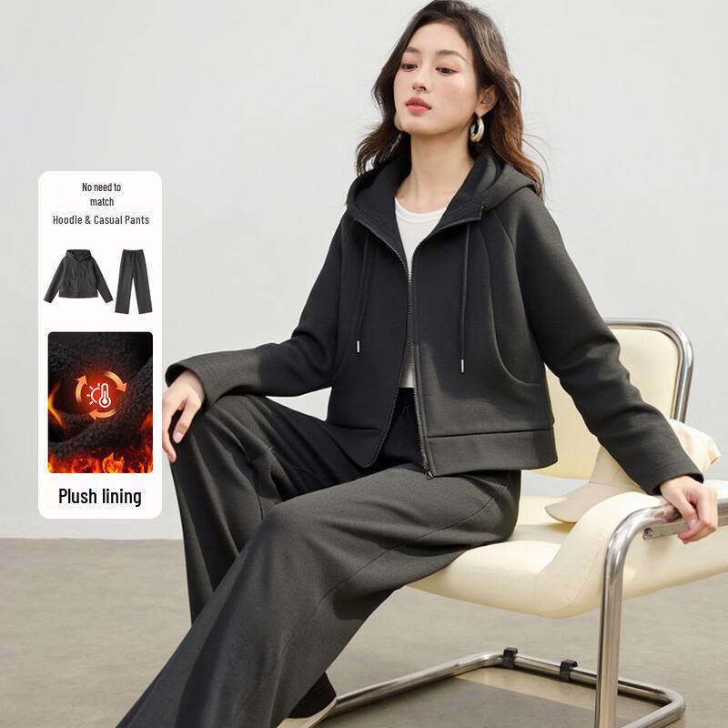 Женский элегантный комплект: худи на флисе и брюки XL