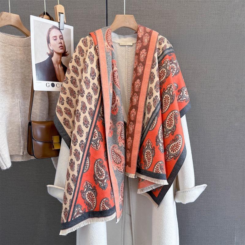 New fashionable cashew flower printing splicing scarf women's autumn and winter versatile neck protection shawl warm and cold scarf