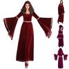 Medieval Vampire Witch Hooded Wine Red Dress Cosplay Halloween Carnival Costume