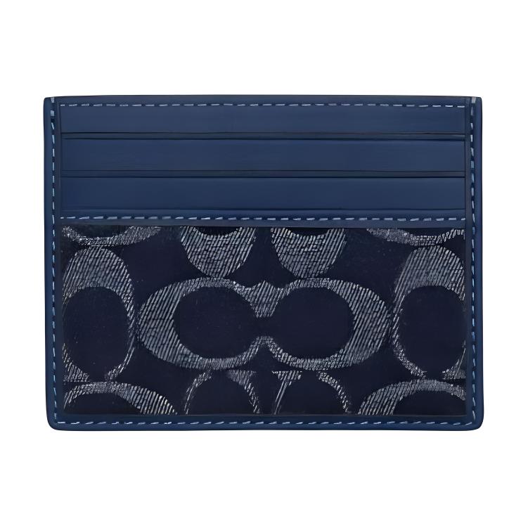 Coach 10 Logo Print Leather Card Holder Unisex Accessories Denim-Blue CY907-SVXR9 Denim Blue
