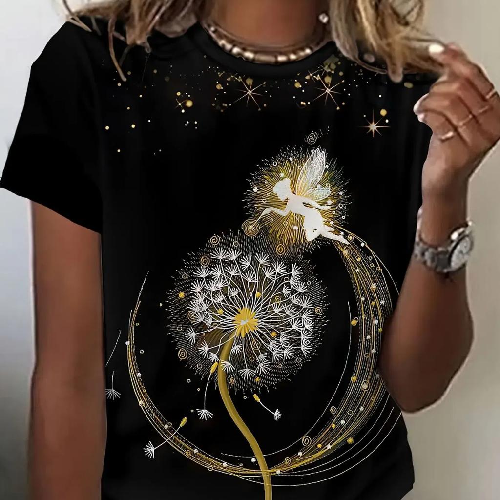 Lustige Damen-T-Shirts mit Cartoon-Hund, Zeichentrickfiguren, süßes T-Shirt mit 3D-Druck, lässiges Kurzarm-Oberteil mit Rundhalsausschnitt, weibliche Kleidung