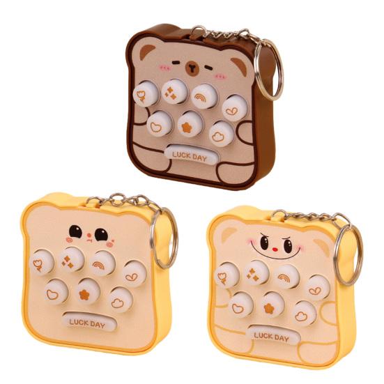 Keychain Toy Interactive Luminous Sound Effects Bread Shape Key Chain Mini Portable Whack-a-mole Decompressing Puzzle