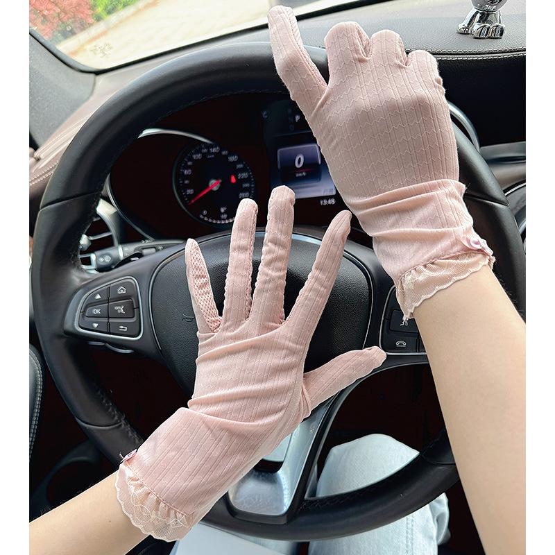 Ice silk spring and autumn thin ultraviolet summer riding driving cycling non-slip touch screen women's lace sunscreen gloves