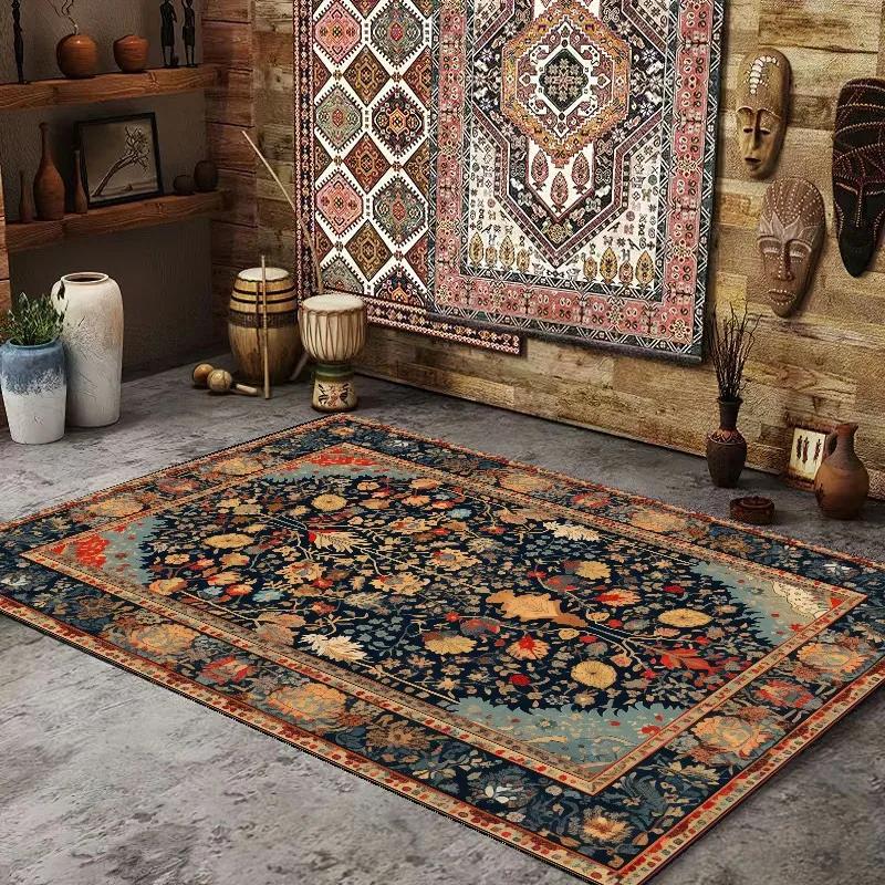 

Persian American Retro Carpet Large Area Living Room Decoration Home Ethnic Style Bedroom Rug Cloakroom Lounge Soft Mat Washable 80*120cm