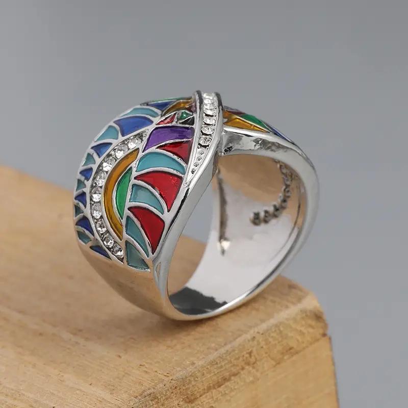

Ослепительные кольца для женщин, цвет меди, красочная роспись, металл, инкрустированные белыми камнями, кольцо, свадебные украшения 7