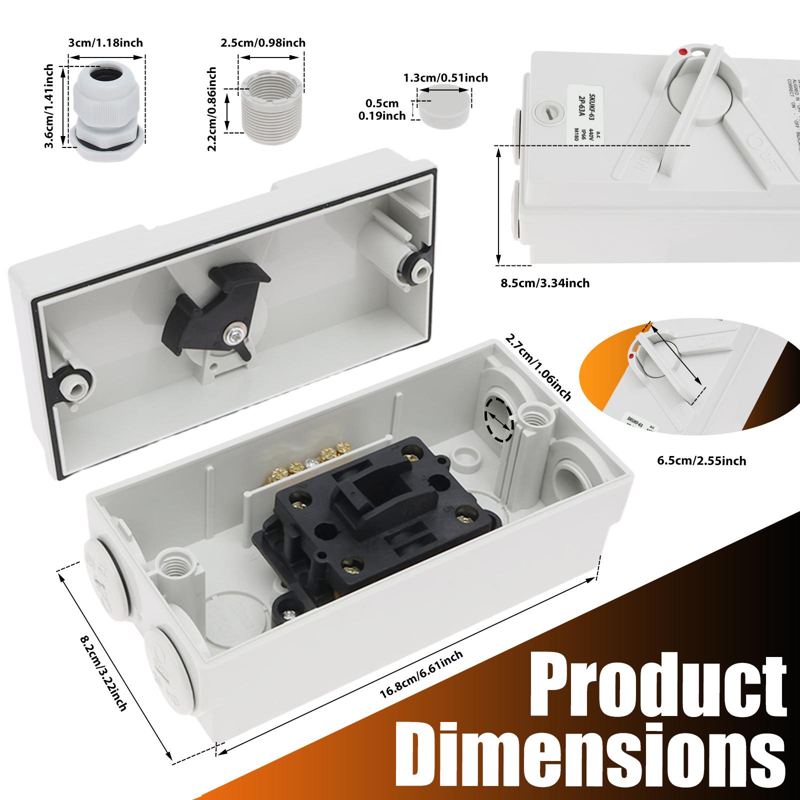 

Enclosed Motor Disconnect Switch 63A 2Pole 440V Universal Disconnect Switch Outdoor Waterproof Switches for Generator Boat Weldi 63A 2P 440V