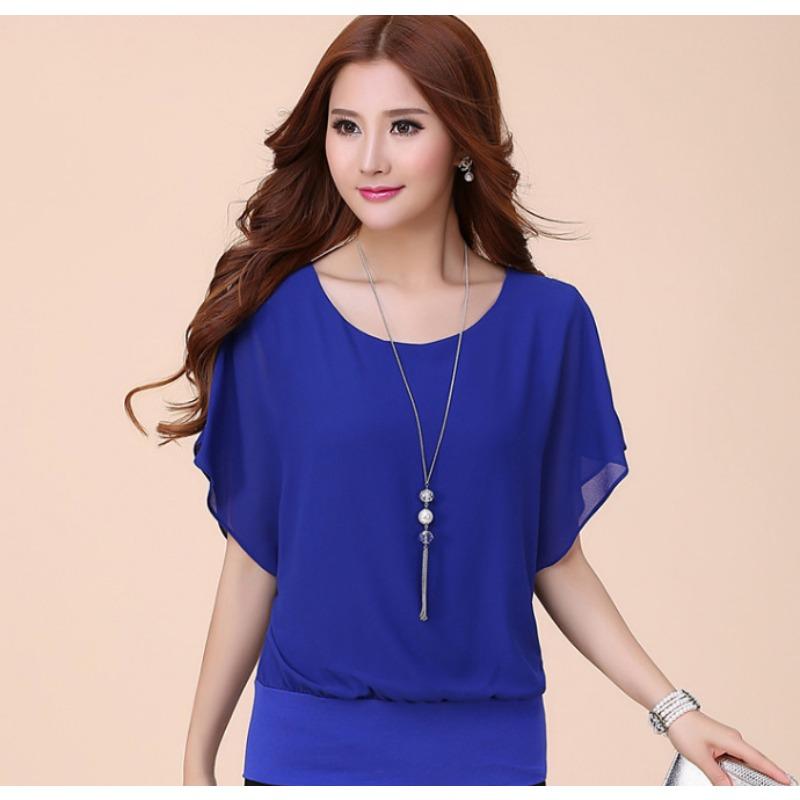 Summer new chiffon shirt women's short-sleeved large-size women's clothing thin bat chiffon top bottoming shirt