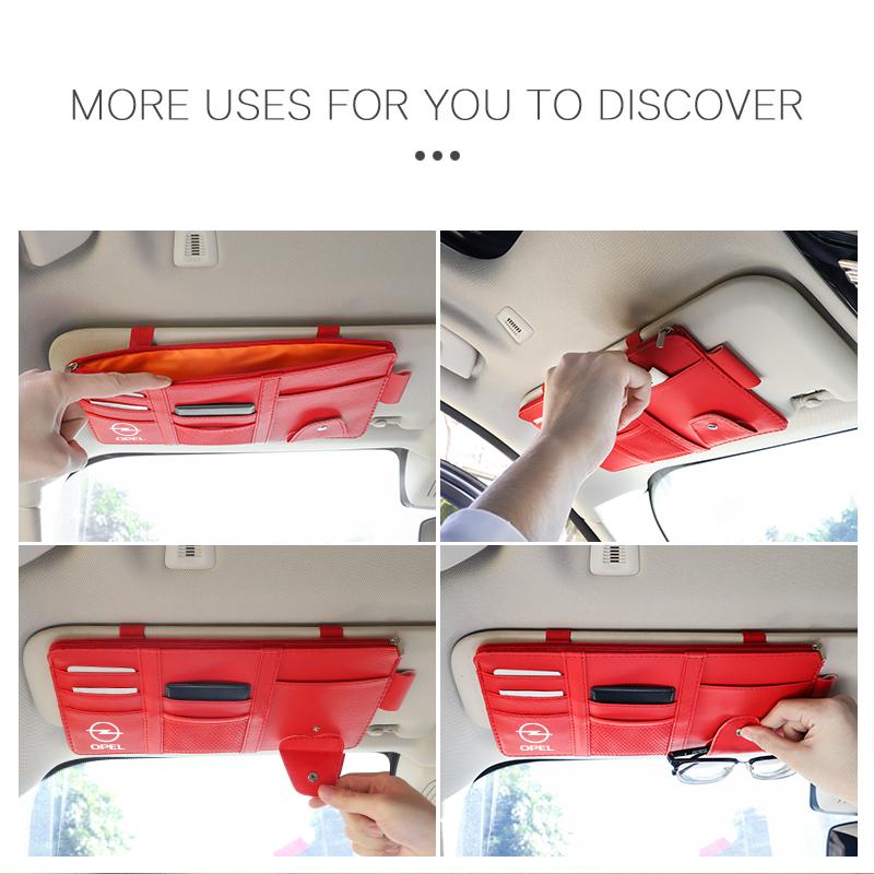 PU Leather Car Sun Visor Organizer Bag Storage Accessories For Opel Astra Grandland Corsa Mokka Frontera Insignia Zafira Vivaro DP2