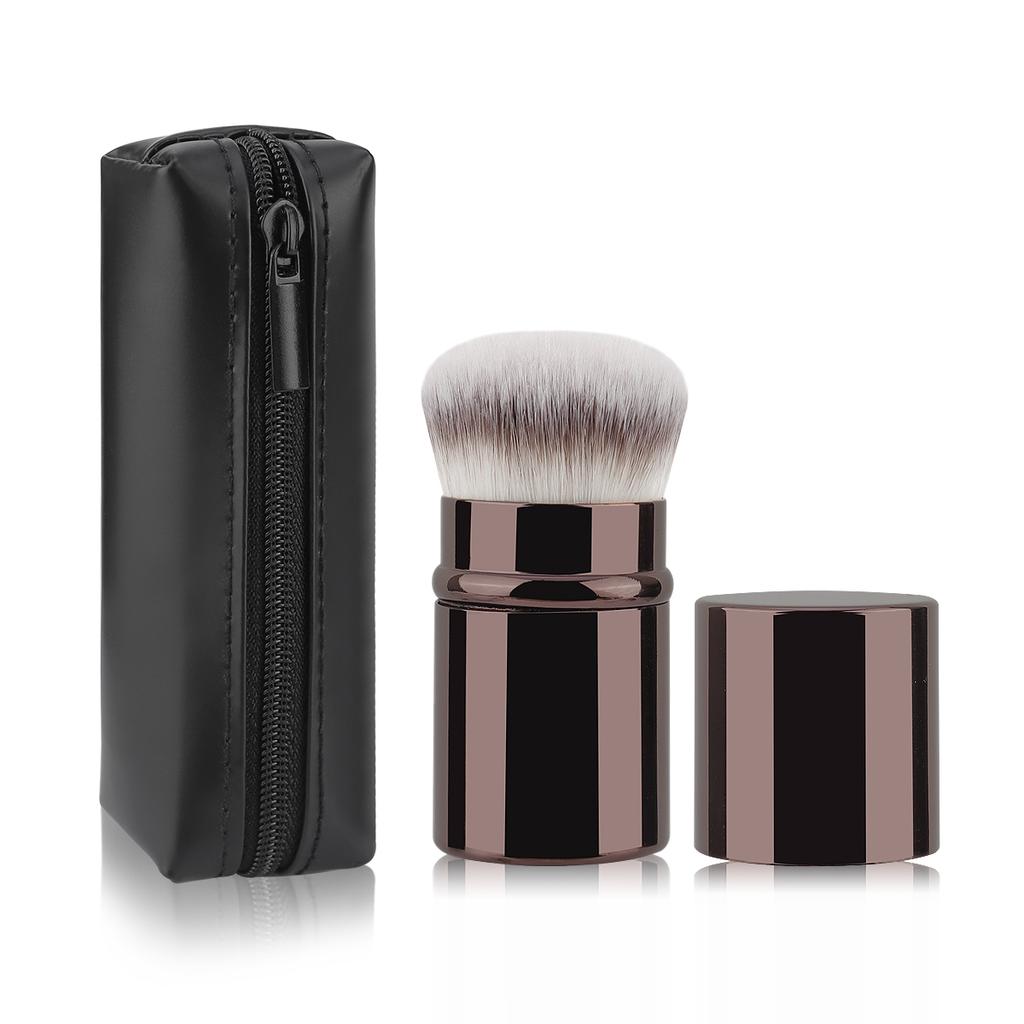 2pcs short handle retractable foundation brush without powder + retractable brush storage bag easy to store and portable