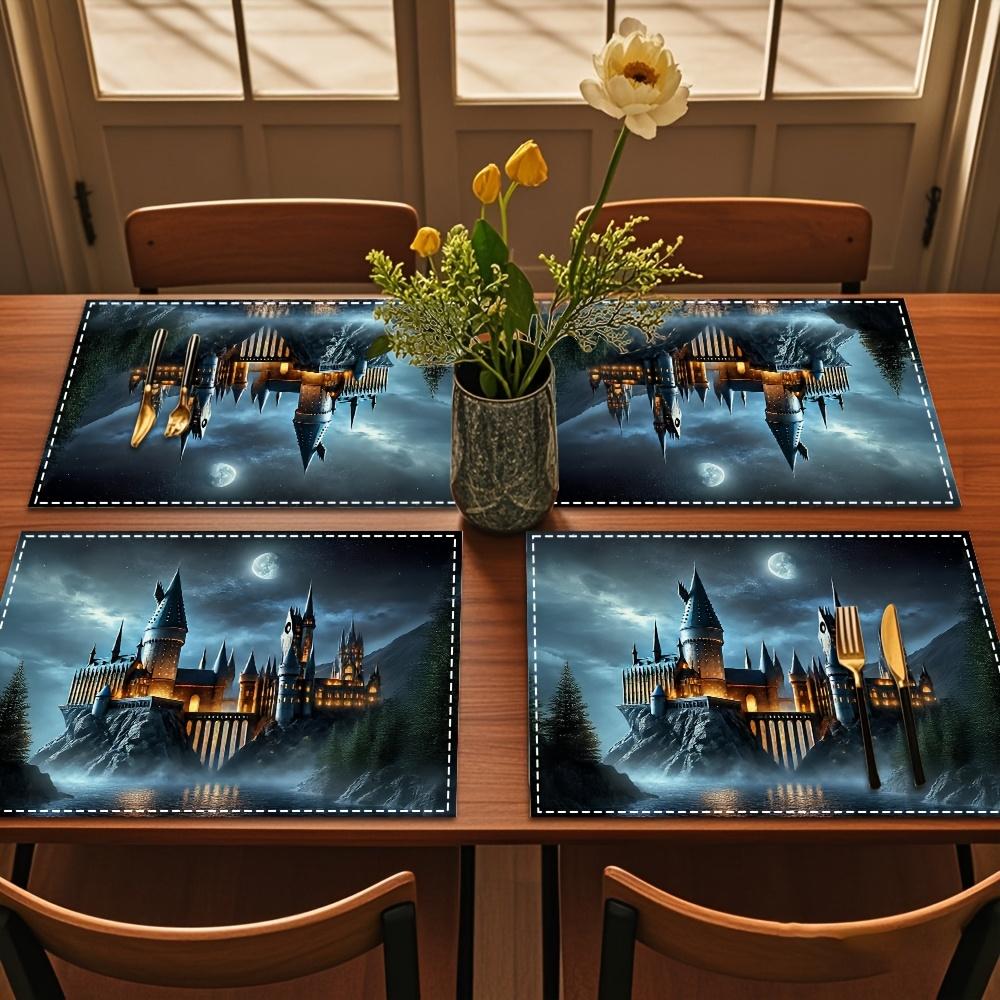 4PC Castle Mat Moonlight Castle Forest Anti scalding Mat Dining Table Restaurant Romantic Dinner Decoration 4PCS