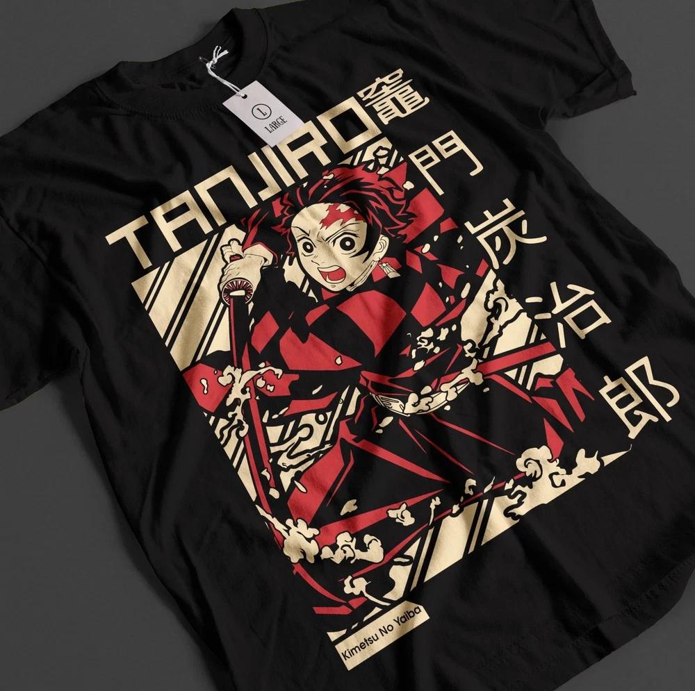 Anime Demon Slayer Tanjiro Old Japanese Graphic Black Tshirt Size S4XL