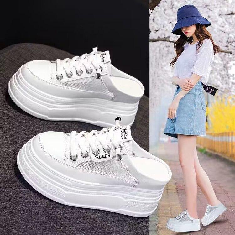 

inner height increase heel half slippers women s shoes muffin cool slippers new mesh thick-soled bag head holder in the autumn of 2025 40