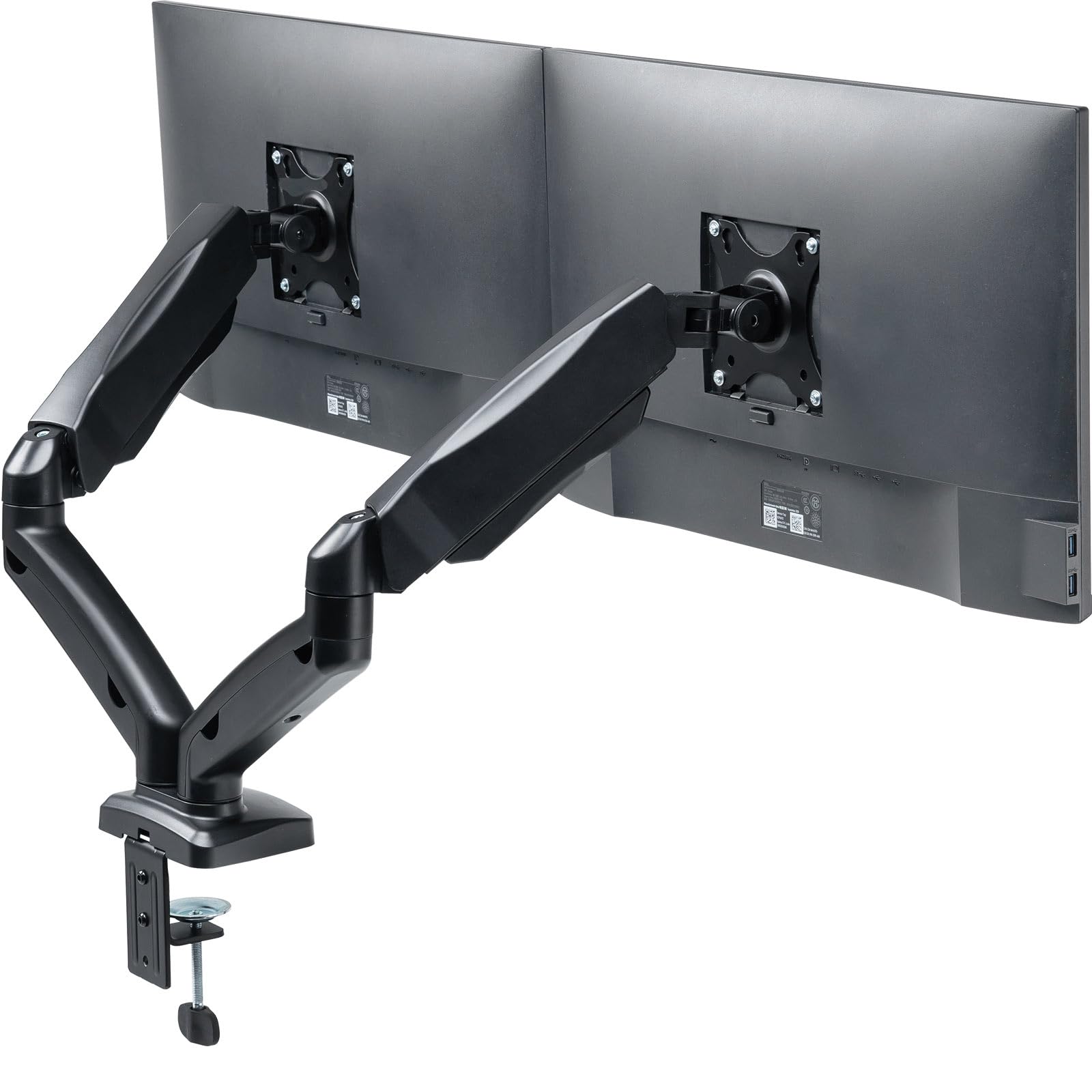 

E-Supply Dual Monitor Arm, 17-32 inch, 2-9kg Weight Capacity (Per Arm), Mechanical Clamp, Spring-Mounted, Rotating, and VESA Adjustment, EEX-LA016