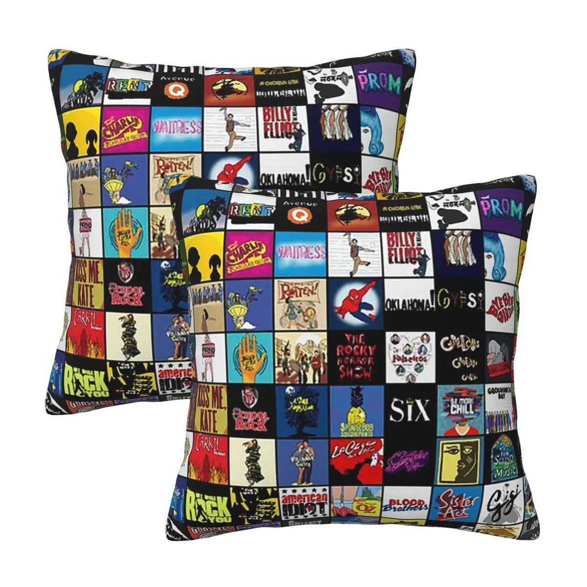 Broadway Musical Theatre Logos - Hand Drawn 2 Pcs Square Pillowcase Pillow Cover Cushion Decor Comfort Throw Pillow For Home Peach skin 18*18(CM)-2Pcs