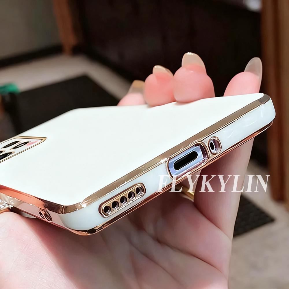 For Samsung A53 A33 A13 A14 A54 A04 A34 A24 A05 A35 A55 A25 A15 Love Mirror With Crystal Chain Electroplated Soft Shell