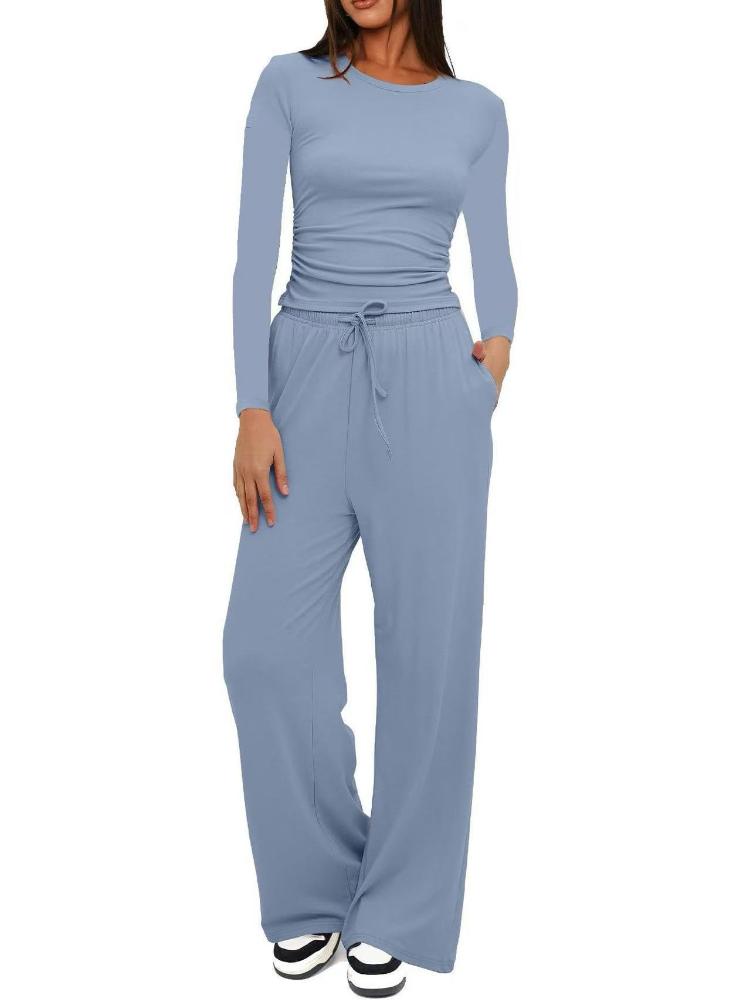 Nivea Women's Casual Long Sleeve Top and Wide Leg Pants Set in Multiple Colors