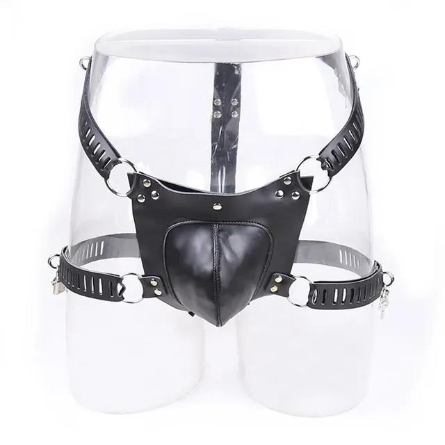 BDSM PU Leather Male Chastity Belt Device Pants Underwear Lock Penis Rings Bondage Erotic Sex Toys for Men Women 18+ Adult Games