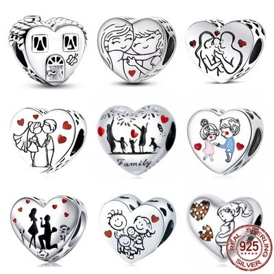 Happy Place Family Heart Shape Charm 925 Srebro Sterling Bead Fit Oryginalna modna bransoletka naszyjnik biżuteria prezent dla kobiet