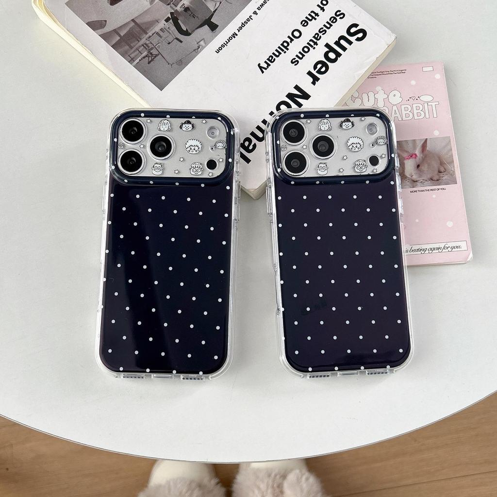 Black Polka Dot Cartoon Phone Case for iPhone 16/17 Pro Max - Precise Hole, Full Coverage IMD