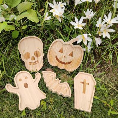 Halloween Párty Servírovací podnosy Dýně Duch Netopýr Lebka Cukroví Svačina Dezertní talíře Dřevěné
