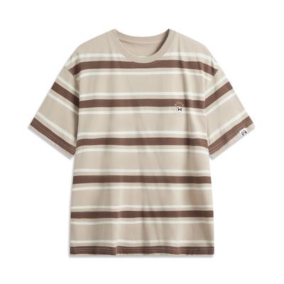 Li Ning Markenlogo Gestreift Lässig Bequem Atmungsaktiv Rundhals Pullover Kurzarm T-Shirt Herren T-Shirts AHSUC03-1