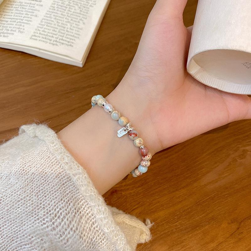 

Браслет из натуральных камней в стиле Ins с бусинами для женщин, геометрической формы, ретро и модные украшения для рук