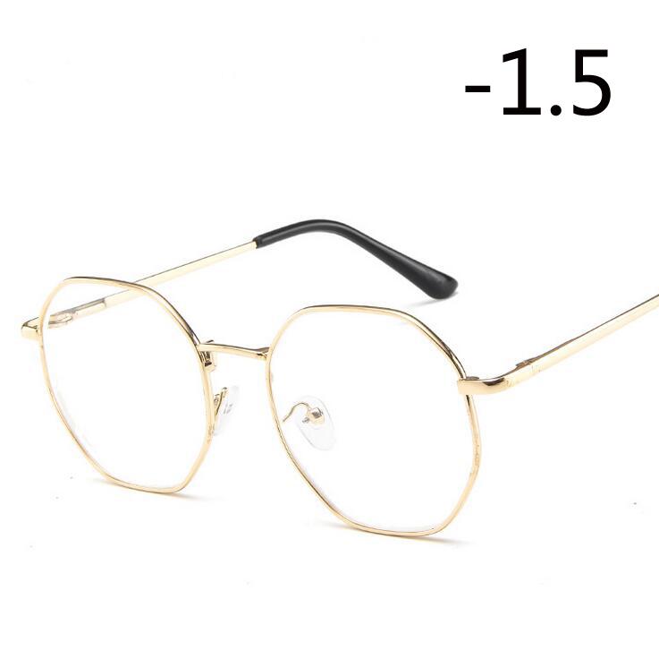 Polygonal Women Men Myopia Glasses With Degree Retro Metal Student Shortsighted Prescription Eyeglasses 0 -0.5 -0.75 To -4.0