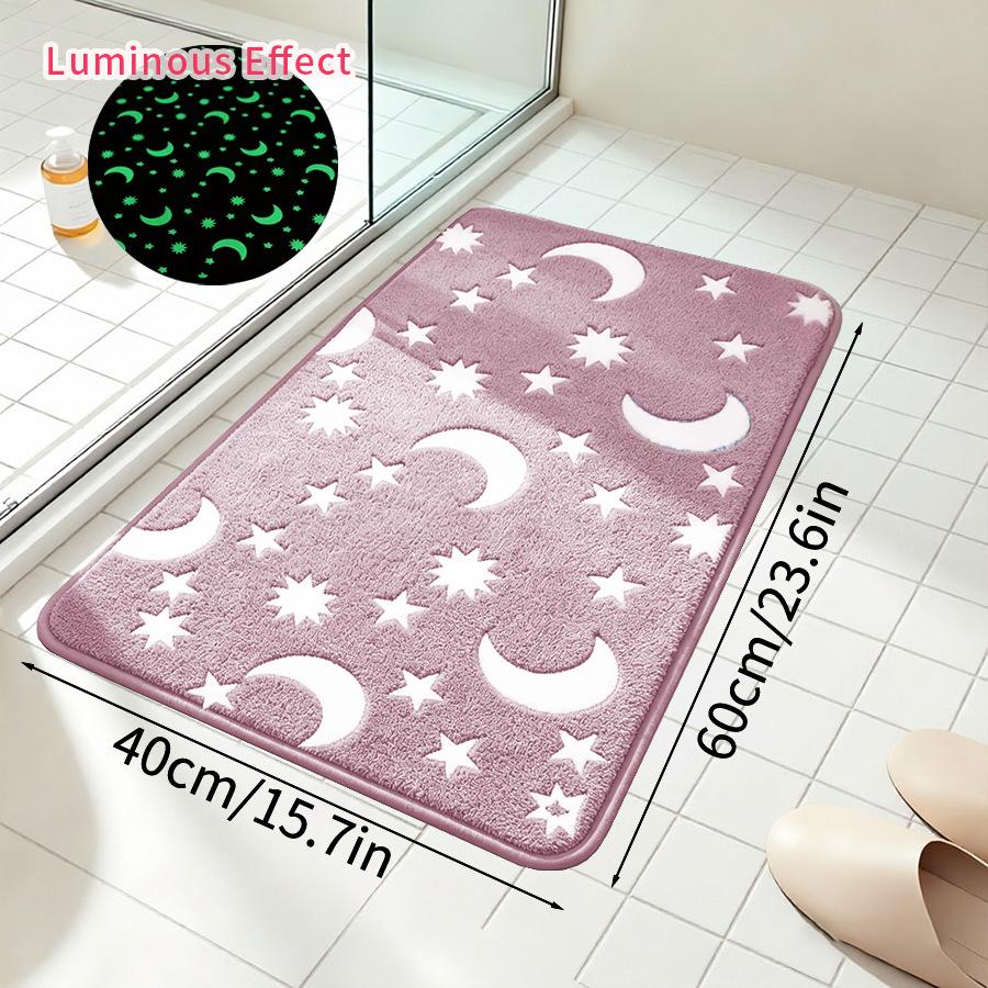 Leuchtet im Dunkeln Duschmatte Leuchtender Stern Mond Weicher Korallenfleece Badezimmer Rutschfester Teppich