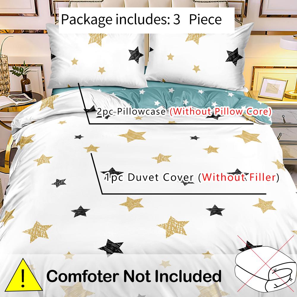 3pcs Shiny Star Duvet Cover Set (1 Duvet Cover + 2 Pillowcases, No Inserts Included). Soft, comfortable and breathable