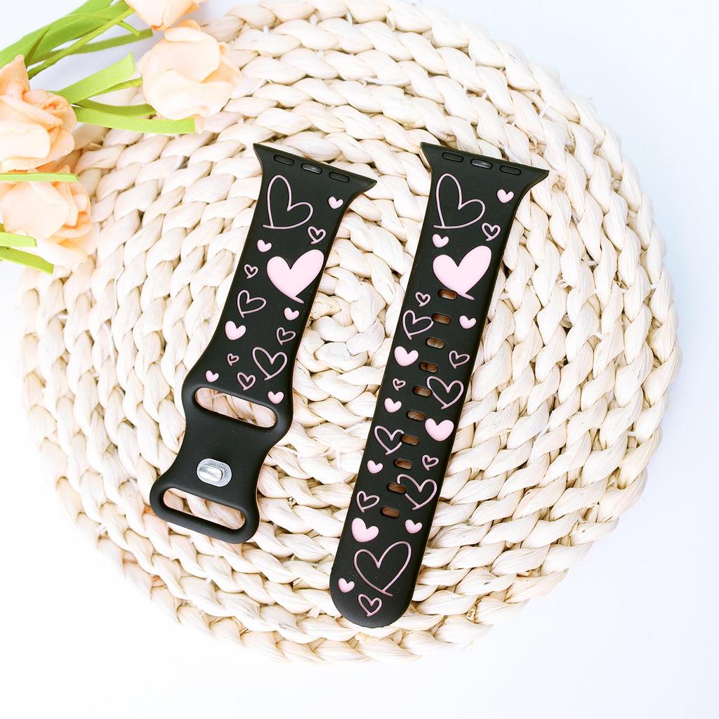 Compatible Silicone Strap for Apple Watch 10/9/8/7, Heart Laser Engraved Design
