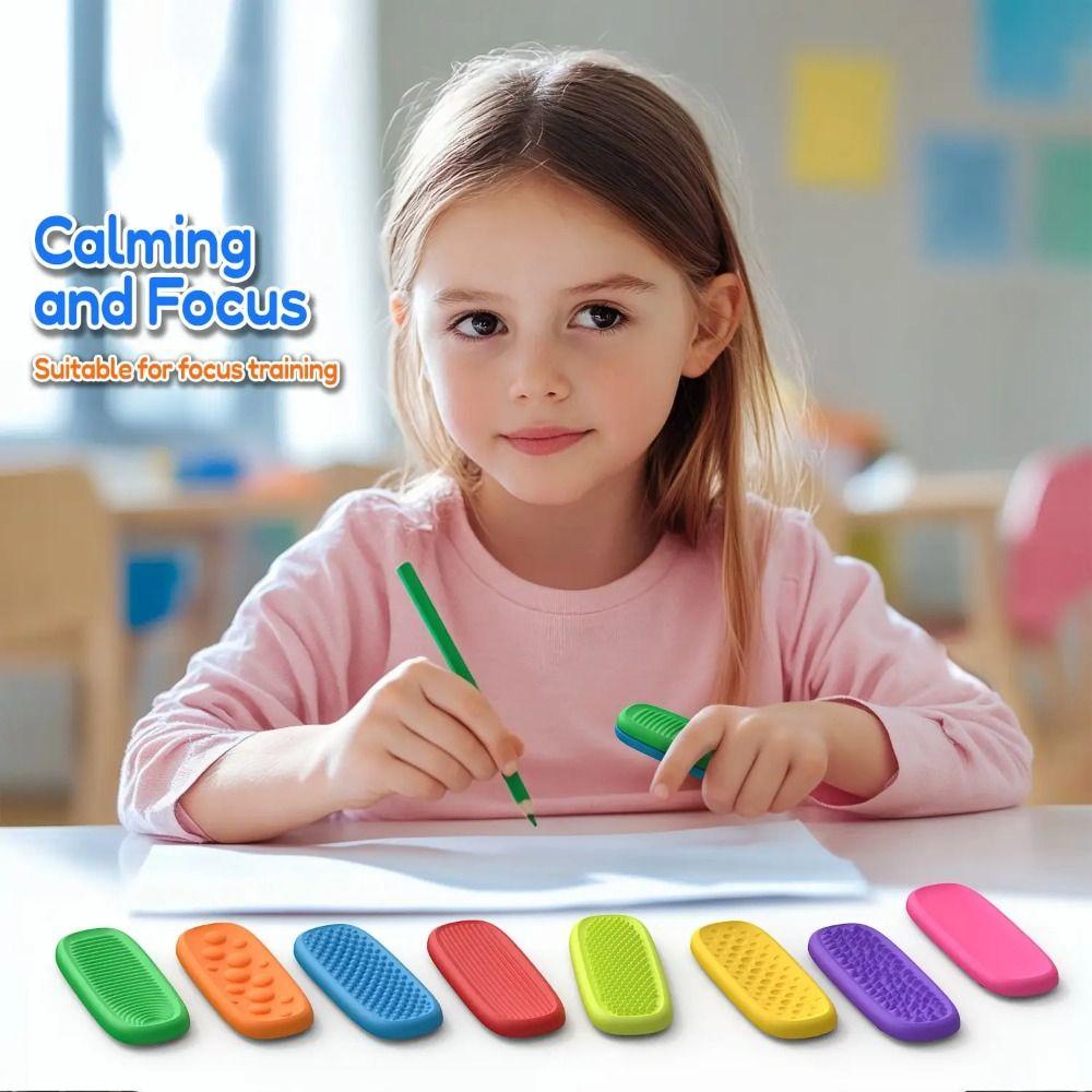 

Quiet Calming Silicone Sensory Strip Suction Cup Textured Worry Stones Desk Toy 8PCS