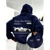 Men's American-style Street Sports Style Sports Car Print Hooded Sweatshirt for Autumn Winter with Added Insulation Thickness.