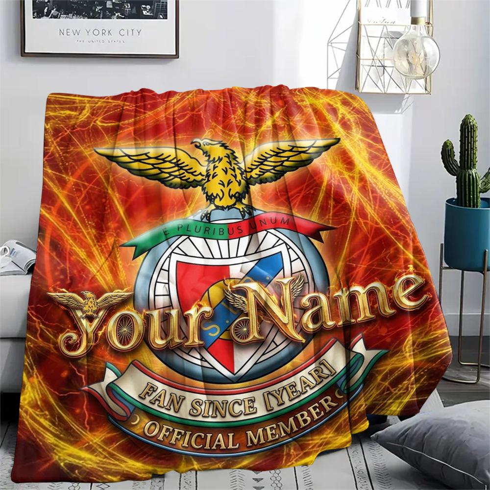 1PC Benfica Crest Custom Name Patterned Flannel Blanket Suitable For All Seasons For Home Decor Warmth And Comfort Gifts Holiday Present
