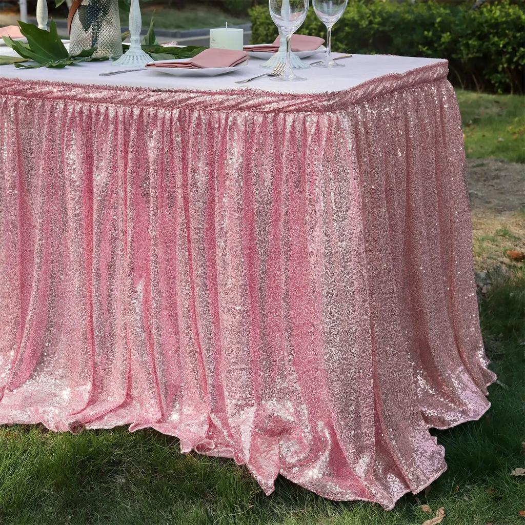 Gold Sequin Table Skirt Pleated Ruffle for Round/Rectangle/Square Table for Baby Birthday Party Banquet Wedding Christmas.