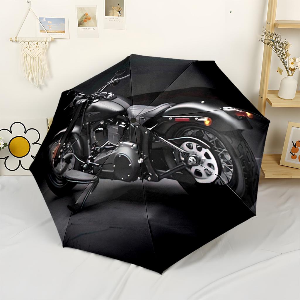Black Motorcycle Design Automatic Umbrella Sturdy 8-Rib Shaft Durable Plastic & Iron All-Season Umbrella for Travel Outdoor Accessory Spiritual Gift