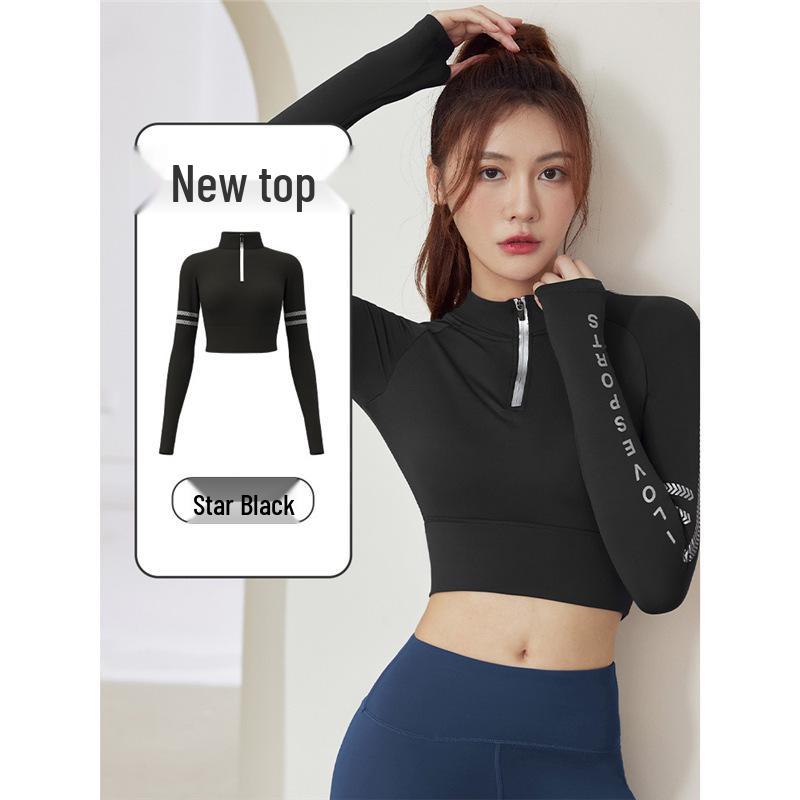 

Juyi Hall Slimming Yoga Top with Chest Pad: Half-Zip, Long Sleeve for Fitness & Running Small