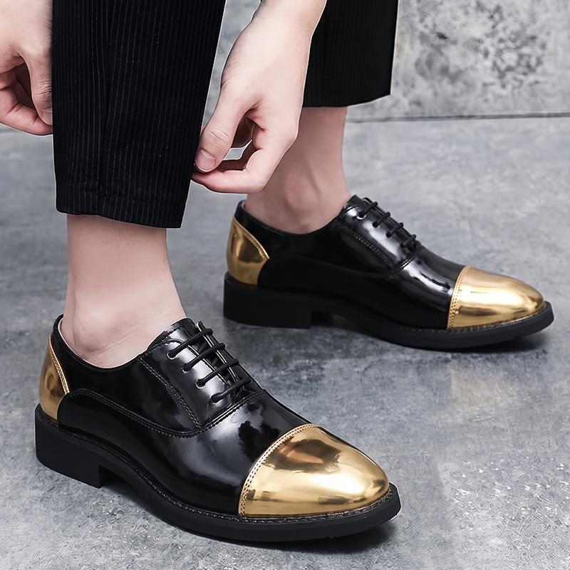 Men’s Derby Retro Black Gold Silver Leather Oxfords Dress Shoes Formal Office Business Shoes Tuxedo Wedding Shoes Plus Size