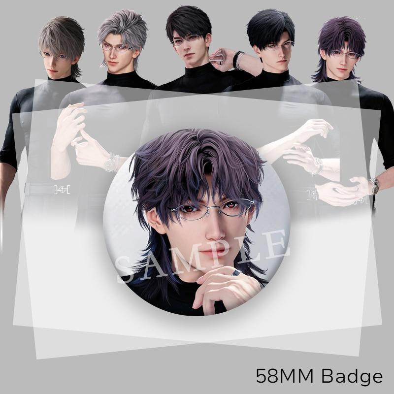 1/5 Stück 58MM Love and Deepspace Sylus Rafayel Zayne Xavier Caleb Anime Cosplay Abzeichen Schwarzes Enganliegendes Oberteil Brosche Anstecknadel Kostümdekoration